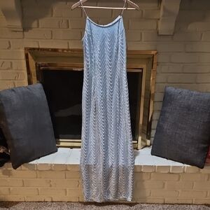 Scott McClintock Light Blue Wave Pattern Maxi Dress